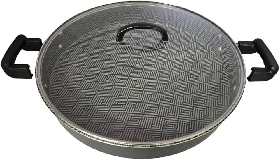 Tacho Panela Grande Disco de Arado Alumínio Antiaderente 40cm Com Tampa De Vidro (Preto)