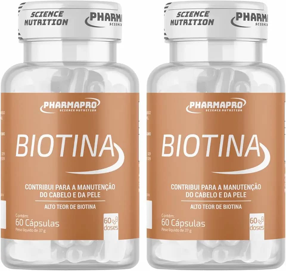 Kit 2x Biotina Pura 60 Capsulas Vitamina B7 Cabelo Pele Unha Vitamina Para Homens e Mulheres Firmeza Importada Original