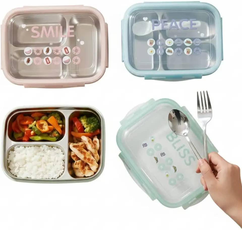 Marmita Infantil 3 Divisórias em Inox Marmitinha Lancheira Não Vaza Lancheira Infantil Escolar (Verde)