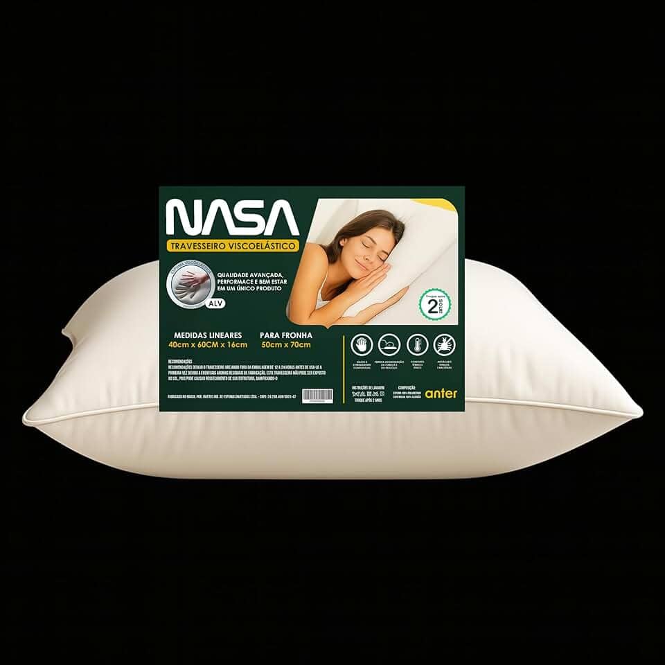 Travesseiro Viscoelástico Nasa Cervical Látex Ortopédico Viagem Ergo Prime Ergonômico Premium Fibra de Bambu Automoldável, Termossensível, Branco D40 Hipoalergênico Conforto ao Dormir 40x60x13 Anter