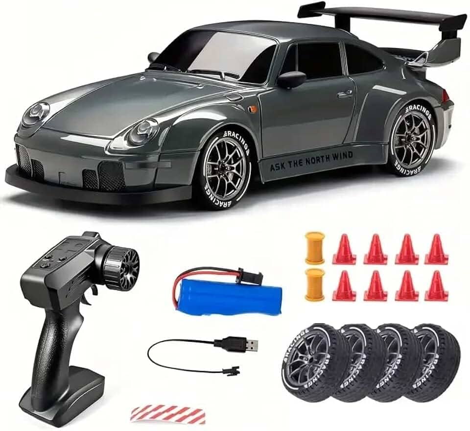Carro RC Drift 1/24 2,4 GHz 4WD Controle Remoto Esportivo Corrida Modelo 993 Tração 4x4, Com Bateria e Pneus Drift