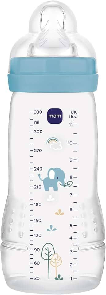 MAM Baby 1 Mamadeira Easy Active 330ml Com Formato Ergonômico e Fácil de Segurar para Crianças 4+ Meses com Bico de Silicone Skinsoft, Azul