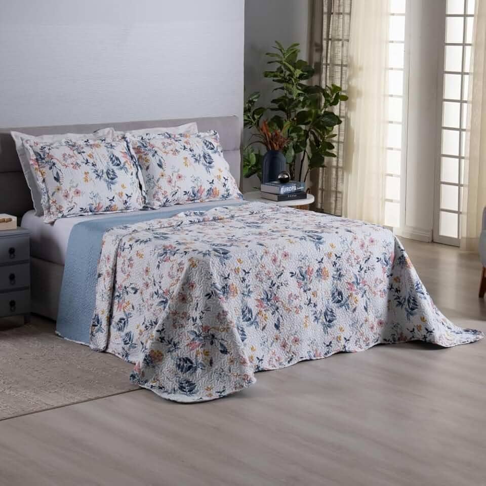 Kit Colcha Cobre Leito 3 Peças Dupla Face Casa Dona 150 fios (King, Versailles)