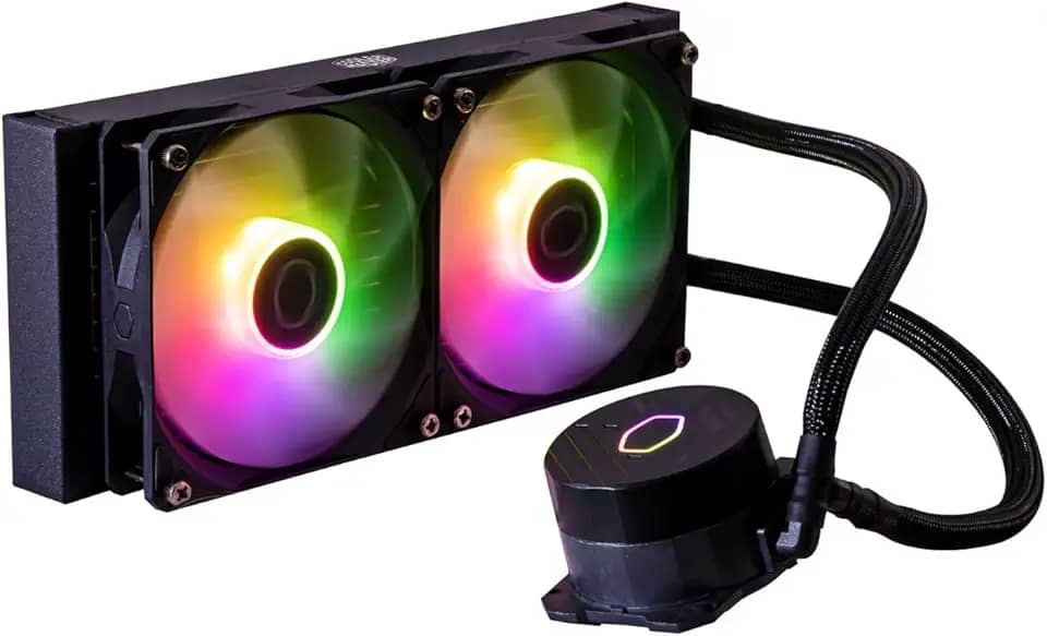 Cooler Master MasterLiquid 240L Core 240mm Close-Loop AIO Liquid Cooler, sincronização ARGB, bomba Coldplate Gen S, PWM de 120 mm, CryoFuze 14W/mK, AMD Ryzen AM5/AM4, Intel LGA1700/1200- preto