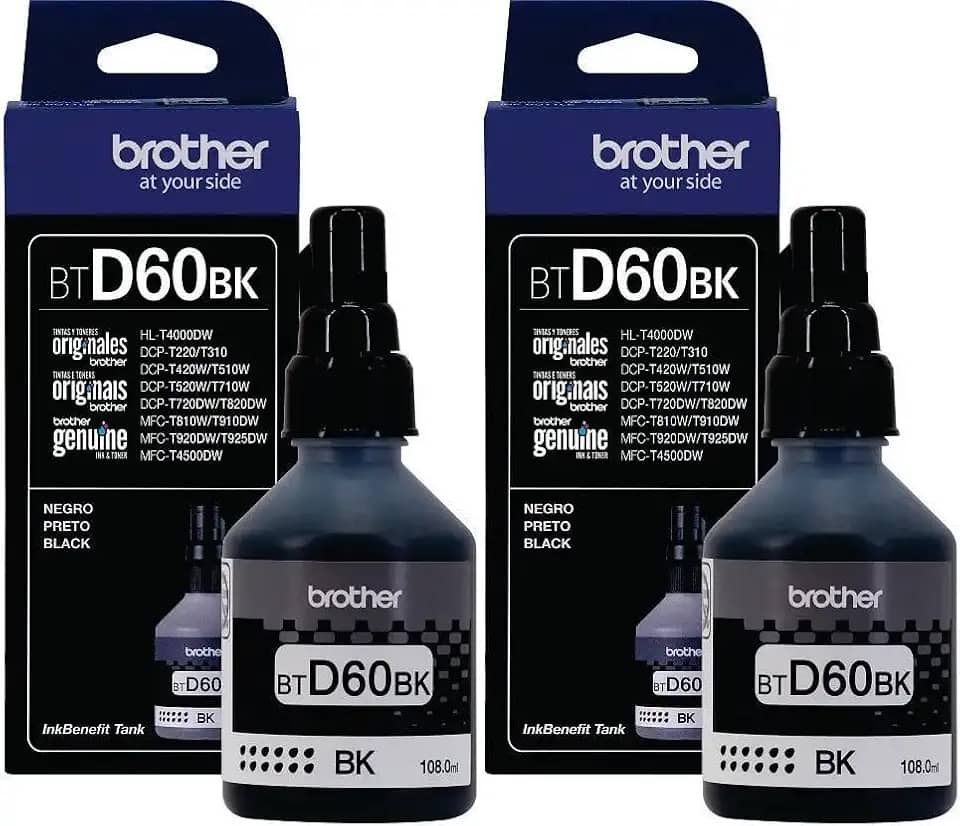 Pack 02 garrafas Refil de tinta Brother Btd60bk Preto