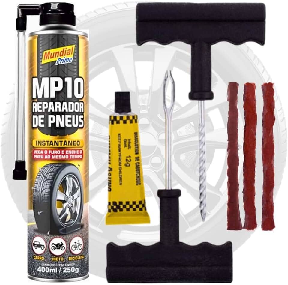 Kit emergencial 2 em 1 Reparador de pneus para carros motos e bicicleta Pneu Emergencia Instantâneo