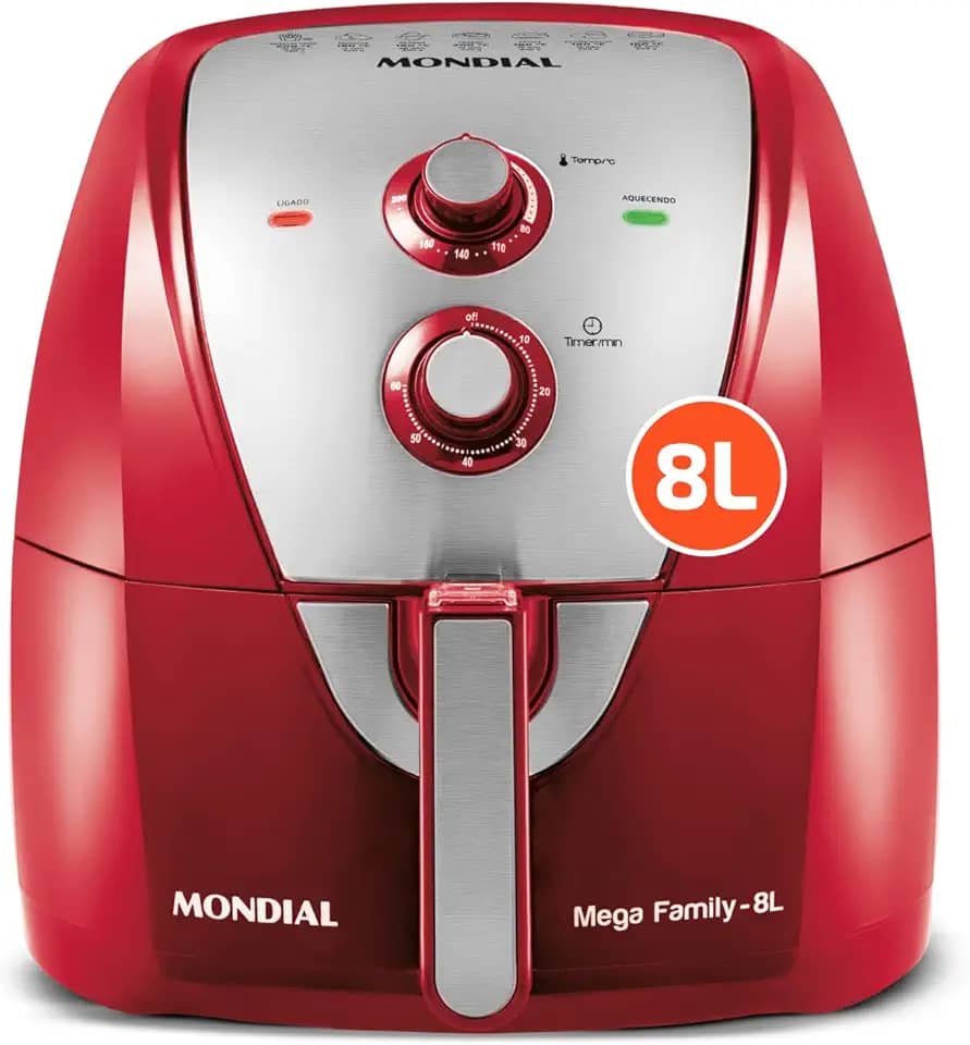 Fritadeira Sem Óleo Air Fryer 8L, Mondial, Vermelho/Inox, 1900W, 220V - AFN-80-RI