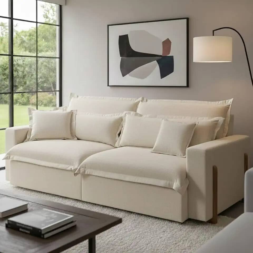 Sofá Retrátil e Reclinável Dubai com Molas Ensacadas, 1,90m. (Cru)