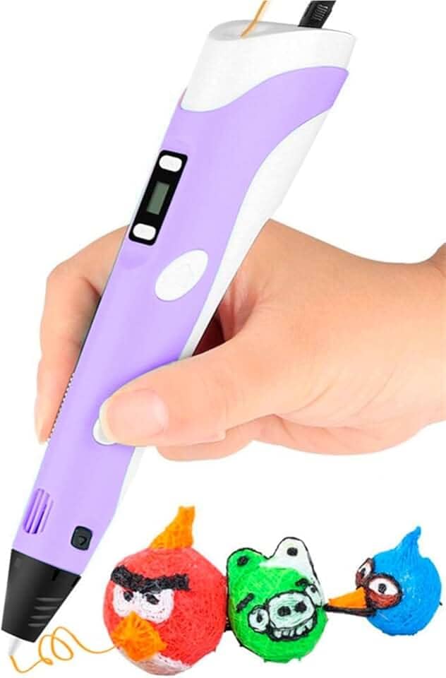 Caneta Impressora 3D USB Bivolt com Controle de Temperatura, Display LCD e Filamentos ABS/PLA - Kit Completo para Crianças e DIY Criativo (Lilás)