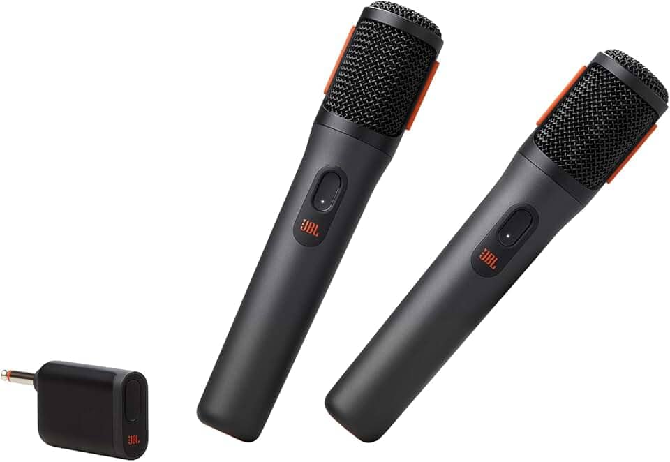 JBL Microfone sem fio PartyBox – 2 microfones digitais sem fio, bateria recarregável (20 horas - 700 mAh), voz clara, som nítido, conexão estável de 2,4 GHz, compatível com todos os alto-falantes