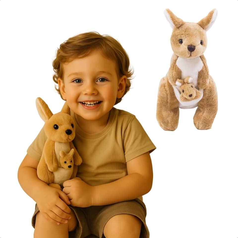 Canguru Com Filhote De Pelúcia 26cm Antialérgico Infantil Fofinho Criança para Presente antialérgica Canguru com filhote Pelúcia Infantil Presente dia das crianças Natal Ano Novo