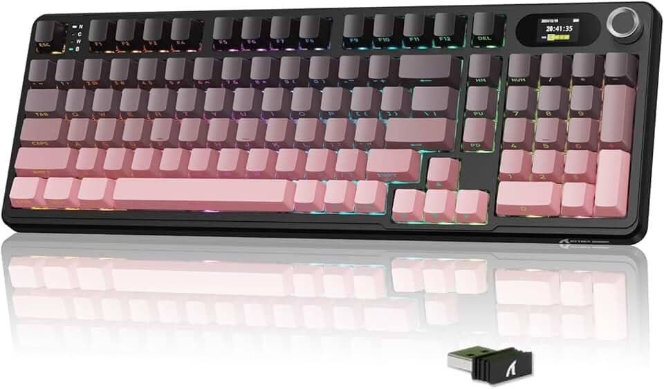 ATTACK SHARK X98 PRO Teclado mecânico sem fio para jogos com tela inteligente,botão de mídia,junta de 2,4 GHz/USB-C/BT5.0,interruptor linear hot-swap,teclas PBT impressas na lateral,PC Mac(Blackberry)