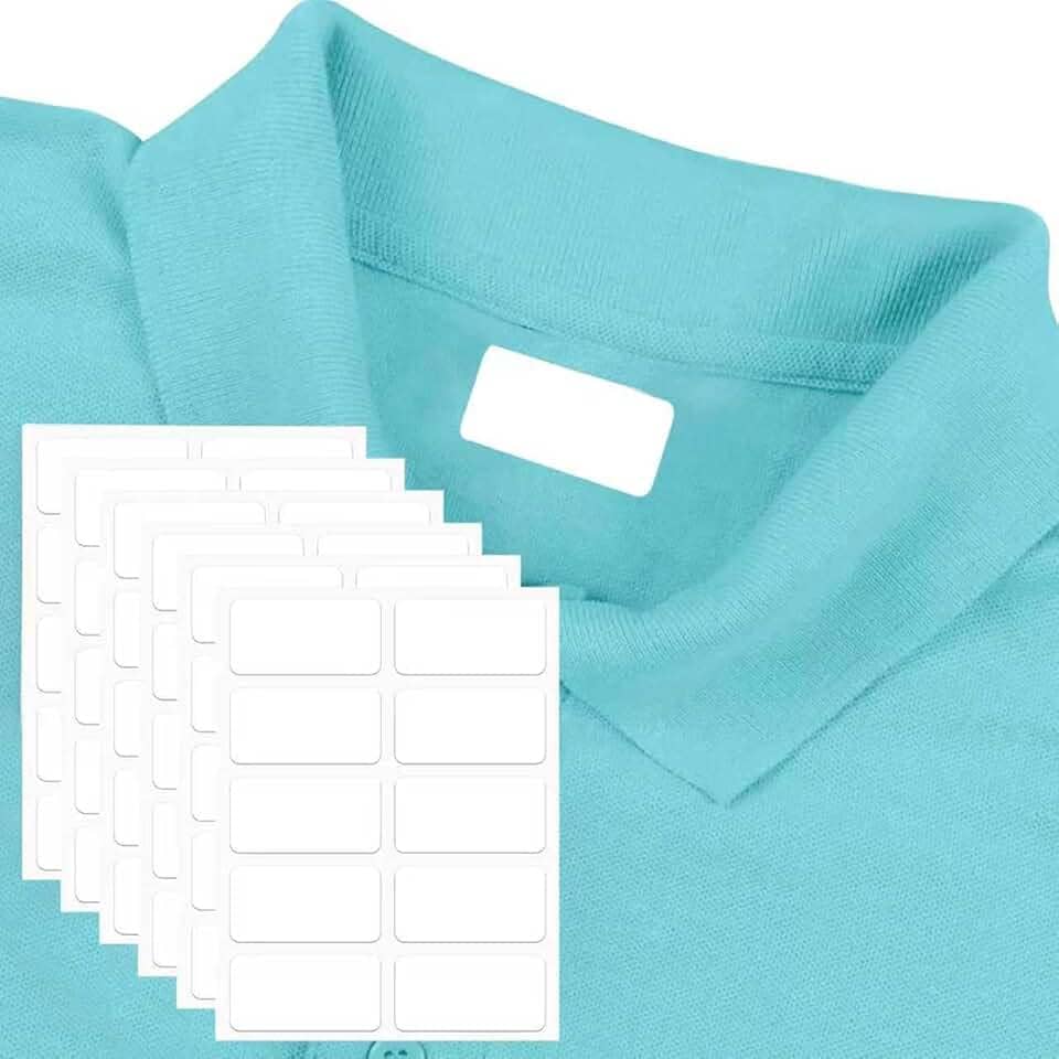 60 peças de etiquetas de tecido de roupas que não passam a ferro, 1,27 cm x 3,5 cm, etiquetas de nome autoadesivas brancas para lavadora e secadora, etiquetas impermeáveis para escola, residências