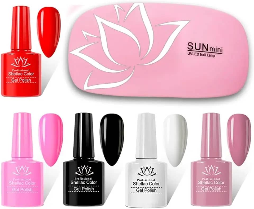Kit 5 Esmaltes em Gel para Unhas Profissionais – Branco, Preto, Nude, Rosa e Vermelho