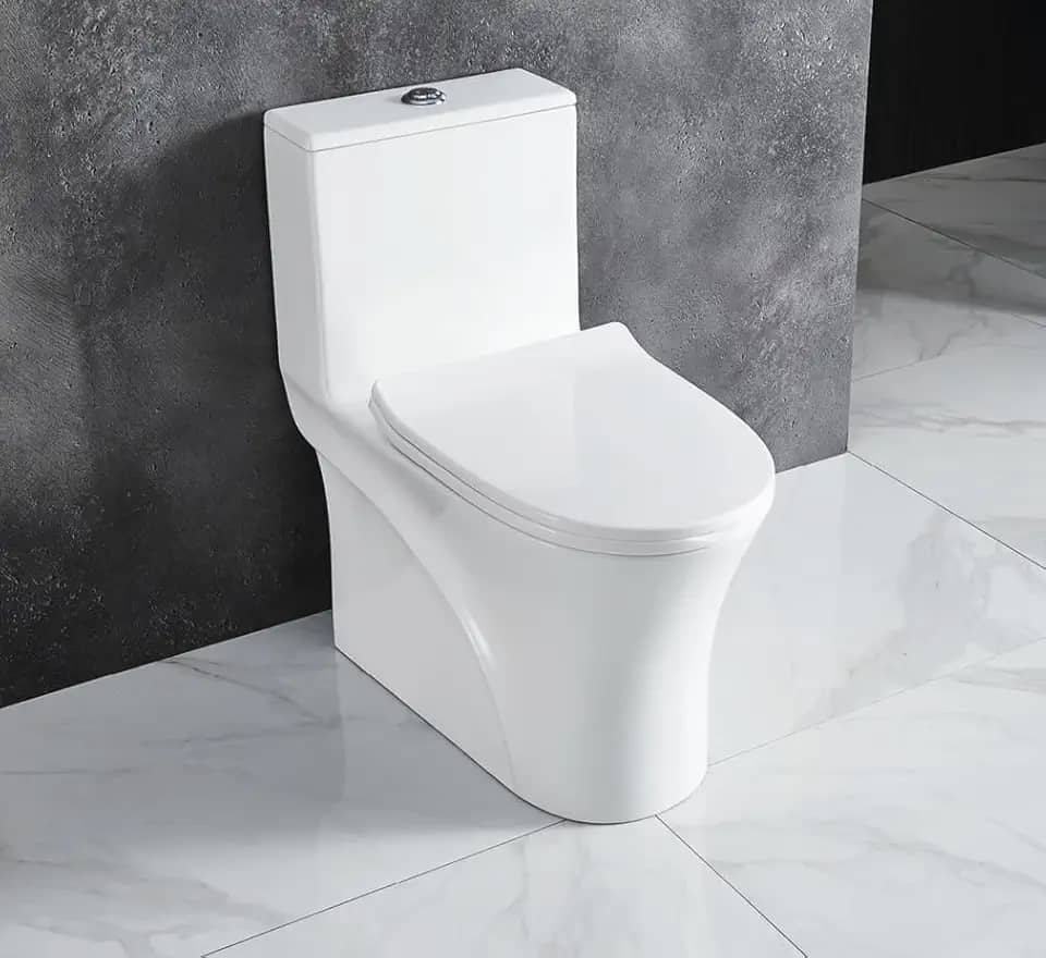 Vaso sanitário alongado de uma peça com assento de cadeira confortável Altura ADA 42 cm, Power Dual Flush 0,8/1,28 GPF, vaso sanitário de banheiro, vaso sanitário branco brilhante padrão nano