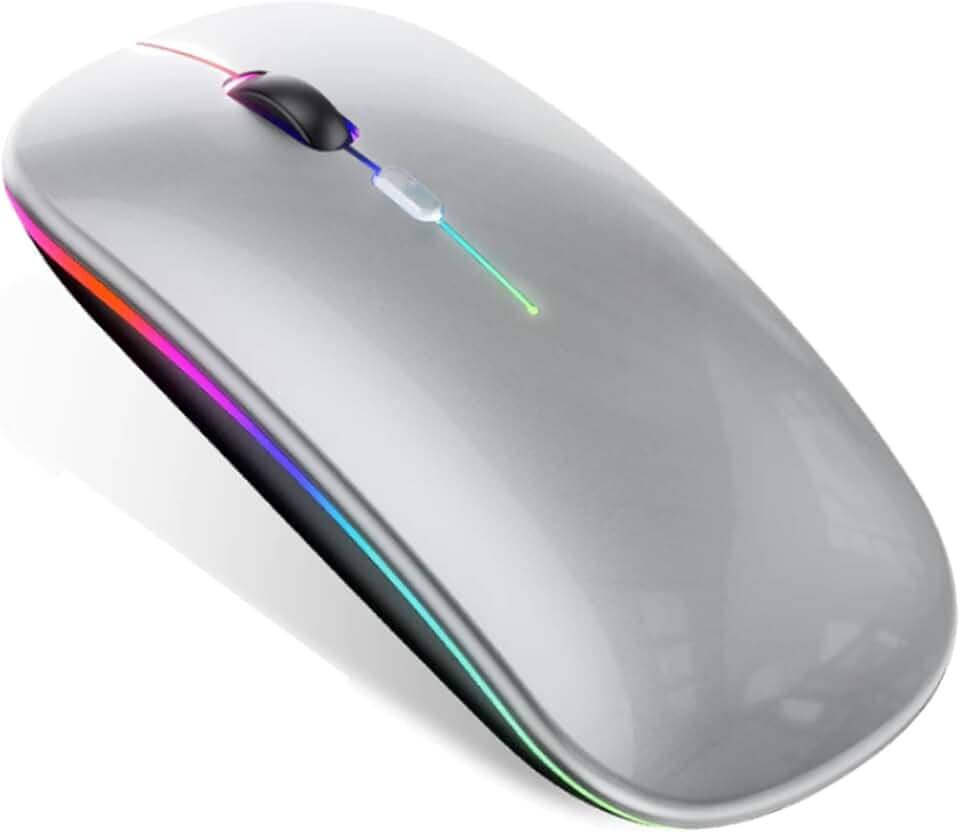Mouse Bluetooth Recarregável sem Fio Dupla Conexão, e USB, Wireless Mouse compatível com iPhone, MacBook,iPad,Laptop,PC,Notebook, Tablet,Ergonômico, Premium Yecna (Cinza/Prata)