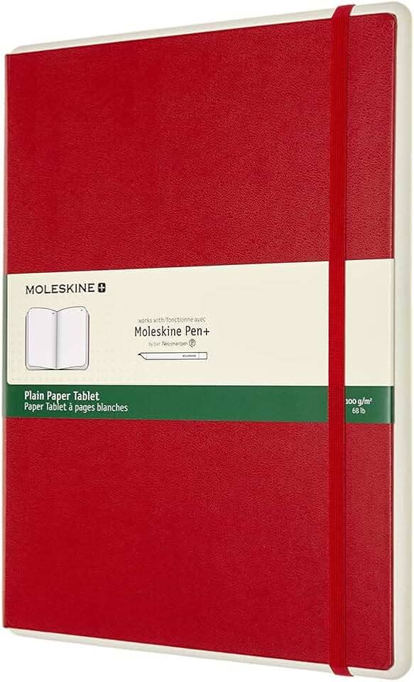 Moleskine Caderno inteligente de capa dura para tablet de papel, plano/branco, GG (19 cm x 24,8 cm), vermelho escarlate, compatível com caneta Moleskine + elipse (vendido separadamente) e aplicativo e