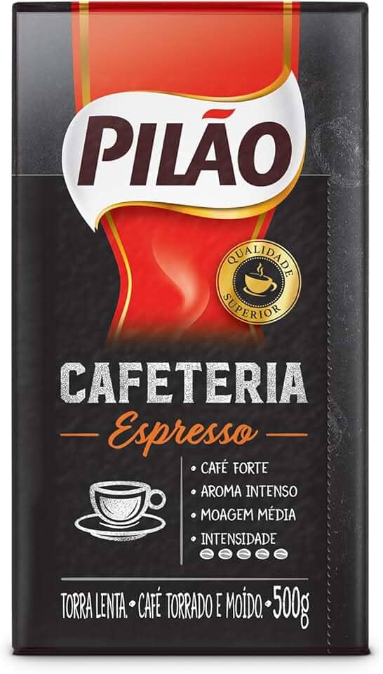 Café Pilão Torrado e Moído Cafeteria Espresso, Torra Forte, Embalagem a Vácuo com 500g