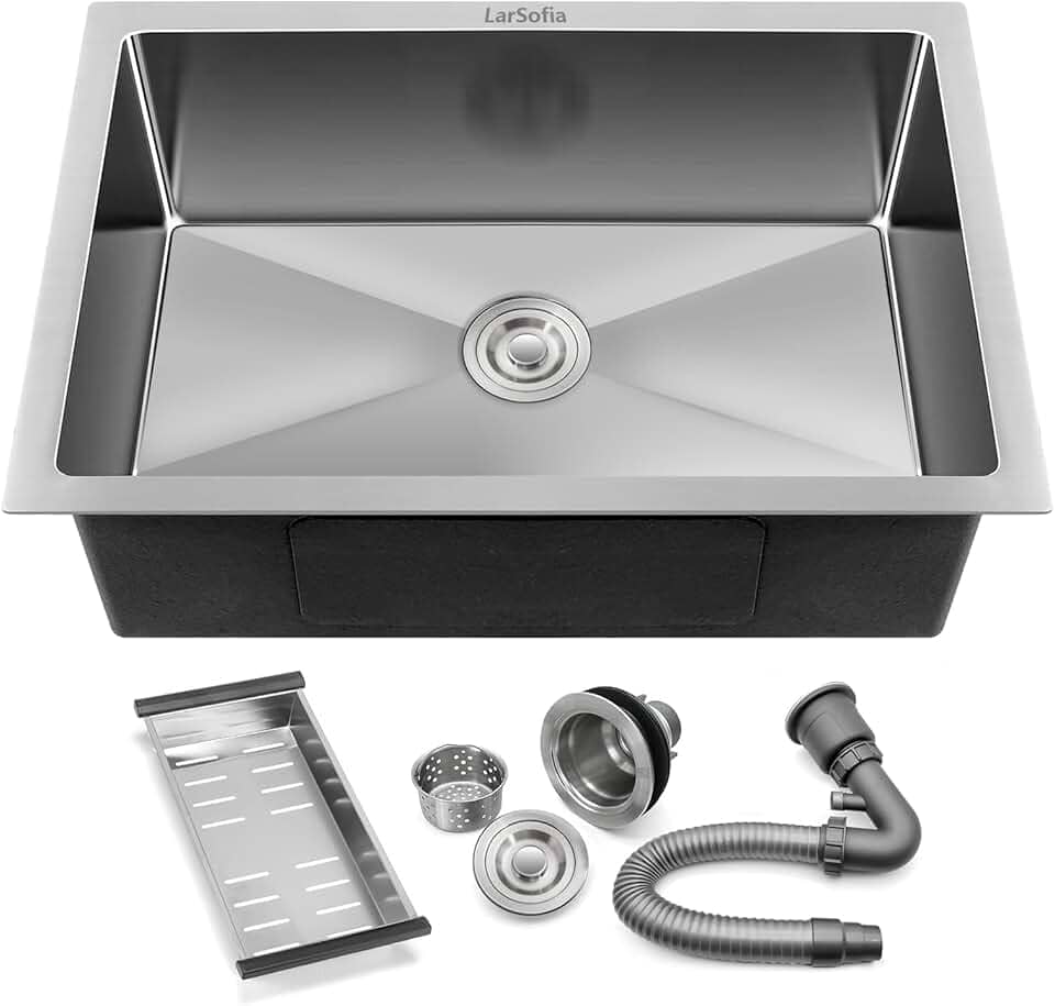 LarSofia Cuba Inox para Cozinha, Aço Inox 304 Escovado, 60x45cm, Quadrada com Acessórios Completos,Montagem Subencosto (Embutida), Resistente a Riscos e Fácil de Limpar