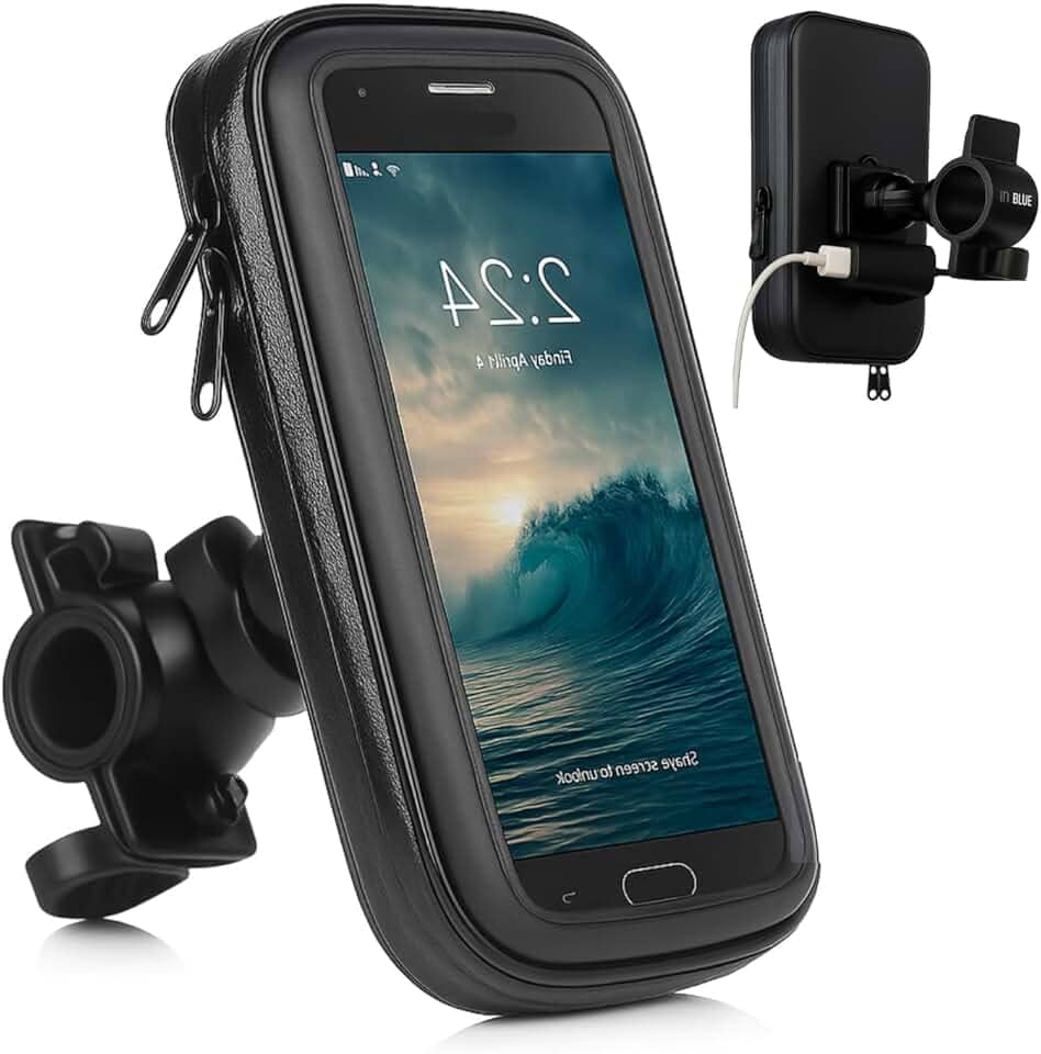 Suporte de Celular para Moto e Bike Impermeável Com Carregador USB Universal 360° Rotação com Touch Screen Sensível, Fixação Segura no Guidão, Ajustável para GPS e Smartphones até 6,5 Polegadas