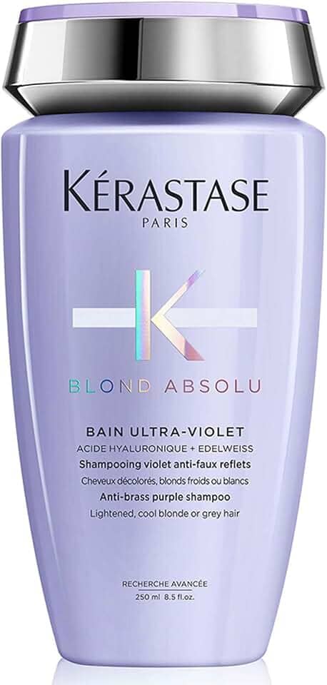 Kérastase Shampoo Blond Absolu Bain Ultra-Violet, Cabelos loiros, descoloridos, Hidratação, neutraliza os tons amarelados, Ácido Hialurônico, Flor de Edelweiss, 250 ml