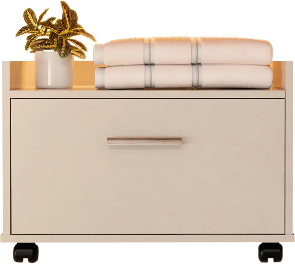 Gabinete Armário Para Banheiro Com Gaveta E Rodinhas (Off White)
