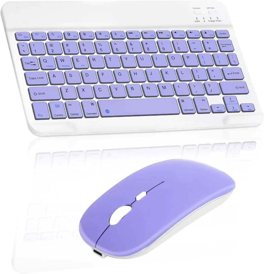 Combo Teclado e Mouse Bluetooth Sem Fio, Ultrafino e Recarregável - Compatível com Tablets Android, iPhone, iPad, Windows Surface e Mais (Roxo)