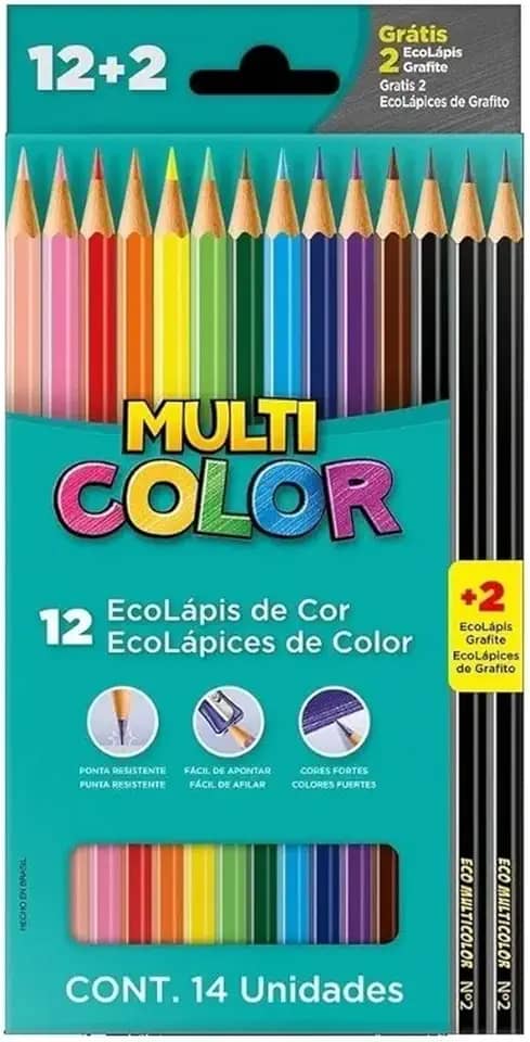 Ecolápis de cor, Multicolor Super, 11.1200N+2G, 12 cores + 2 lapis, 14 unidades, Multicor
