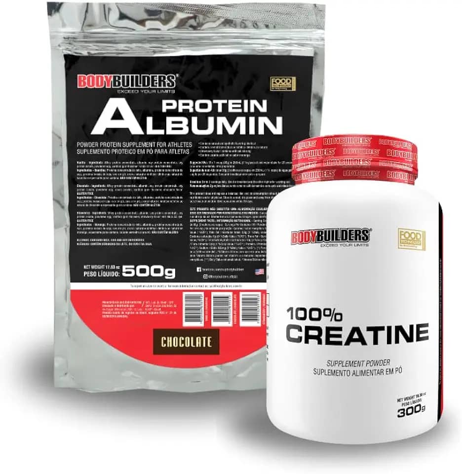 Kit Albumin Protein 500g + 100% Creatina 500g - Bodybuilders (Chocolate)
