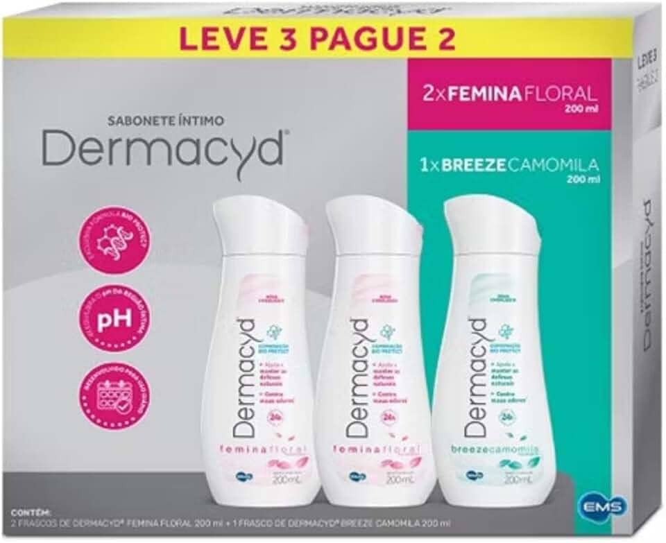 Sabonete Íntimo Com 3 Unidades, Femina Floral 2X200ml + Breeze Camomila 200ml, pH Balanceado, Hipoalergênico, Proteção 24h Mantém as Defesas Naturais.