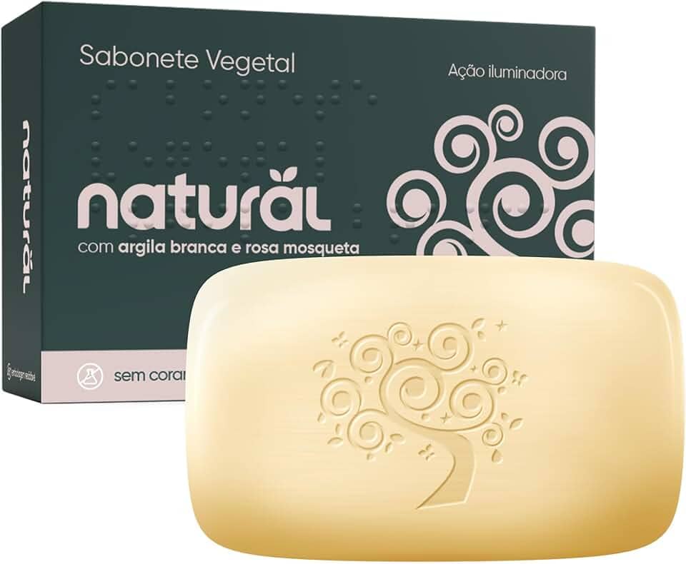 NATURAL Sabonete com Argila Branca e Óleo de Rosa Mosqueta - Base Vegetal - Hidratação - Antioxidante e Calmante - Uniformiza o Tom da Pele - Vegano - 80g
