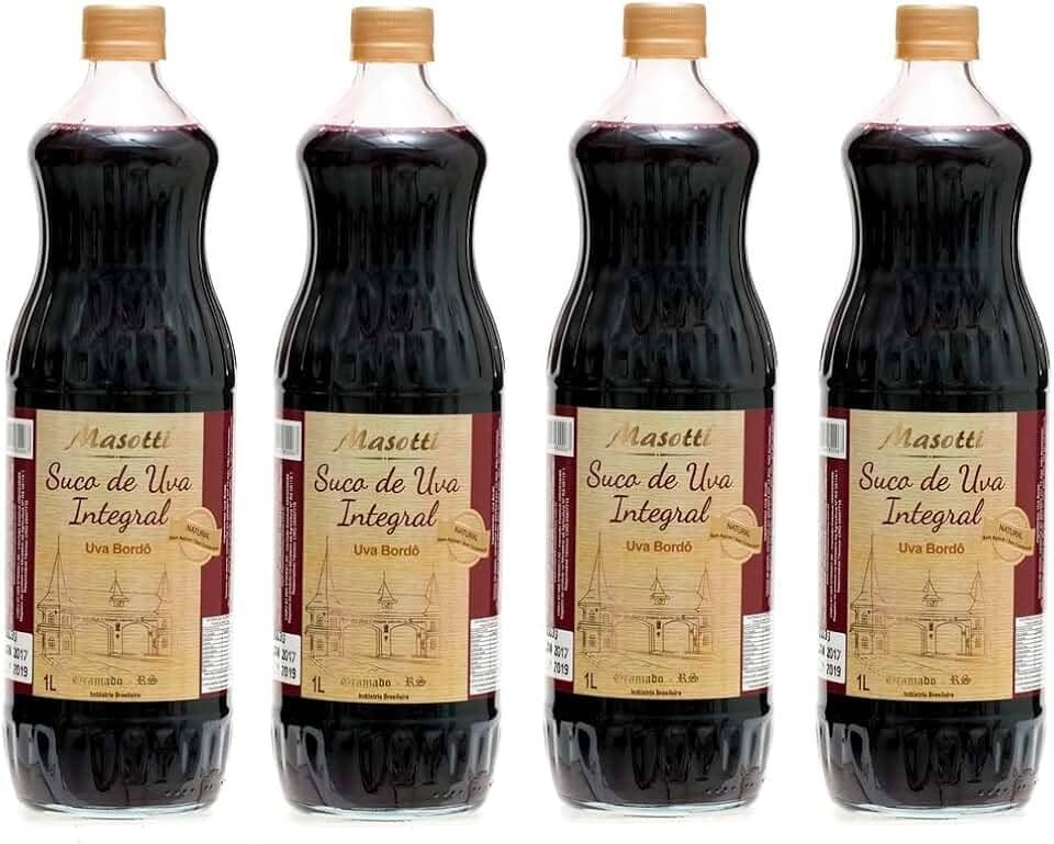 Kit 4 Garrafas Suco Integral Uva Bordô 1 litro