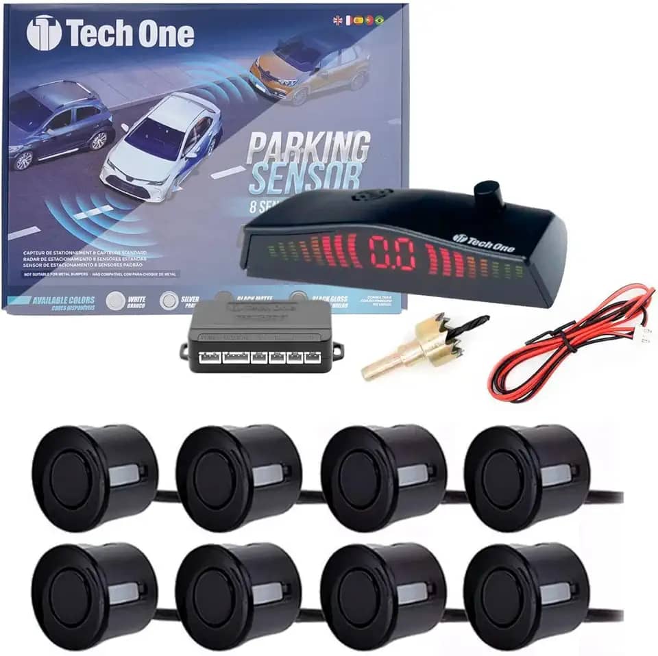 Sensor Estacionamento 8 Pontos Preto Fosco Display Led Sinal Sonoro
