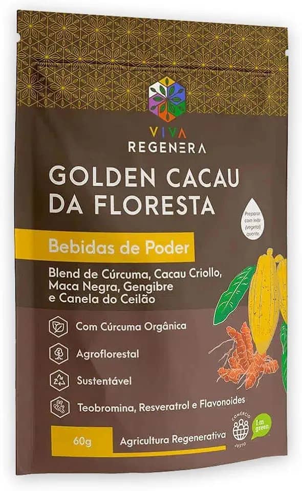 GOLDEN CACAU - CÚRCUMA LONGA ORGÂNICA+CACAU CRIOLLO+MACA NEGRA+ CANELA DO CEILÃO - 60 G