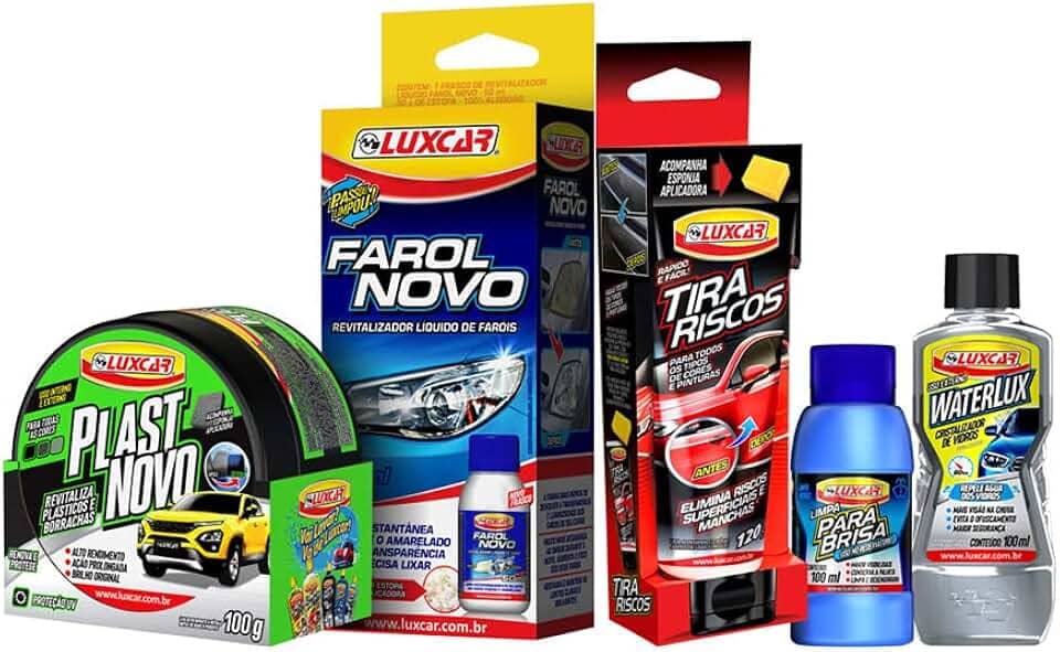 Kit Farol Novo Tira Riscos Renovador Detergente e Repelente