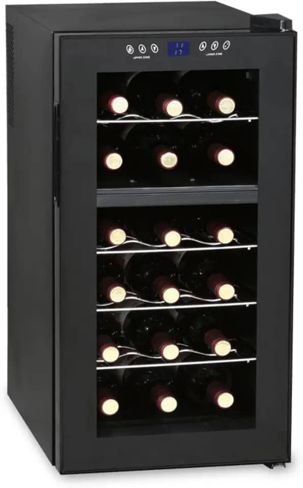 Adega de Vinhos Digital, 18 Garrafas, 2 Zonas de Temperatura, Display LED, Preta