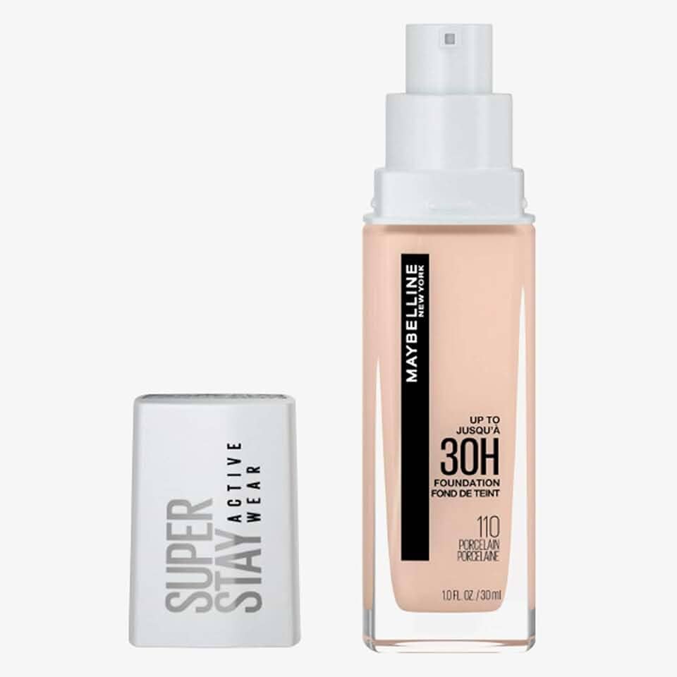 Maybelline NY Base Alta Cobertura Super Stay Active Wear Resistente ao Suor Alta Duração até 30h na Pele, Cor 110 Porcelain, 30ml