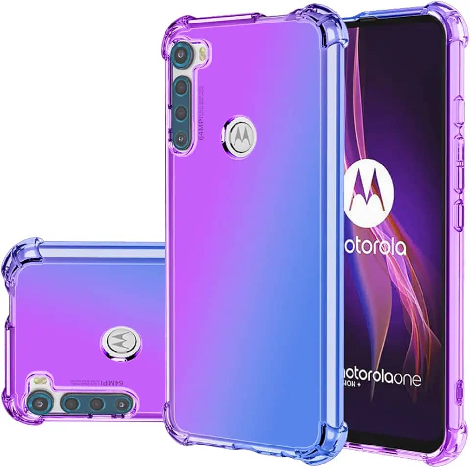 Capa para Moto One Fusion, capa protetora à prova de choque de TPU macio antiarranhões gradiente para Motorola Moto One Fusion (roxo/azul)