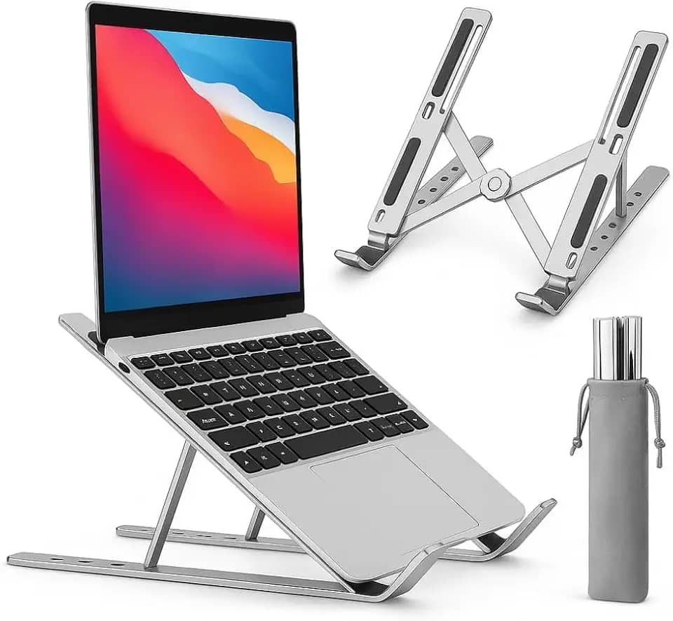 Suporte Ajustável para Notebook – Base Ergonômica Antiderrapante e Dobrável para Apoio de Notebook, Suporte MacBook e Laptops em ABS – Compatível com Todas as Marcas, Ideal para Trabalho e Home Office
