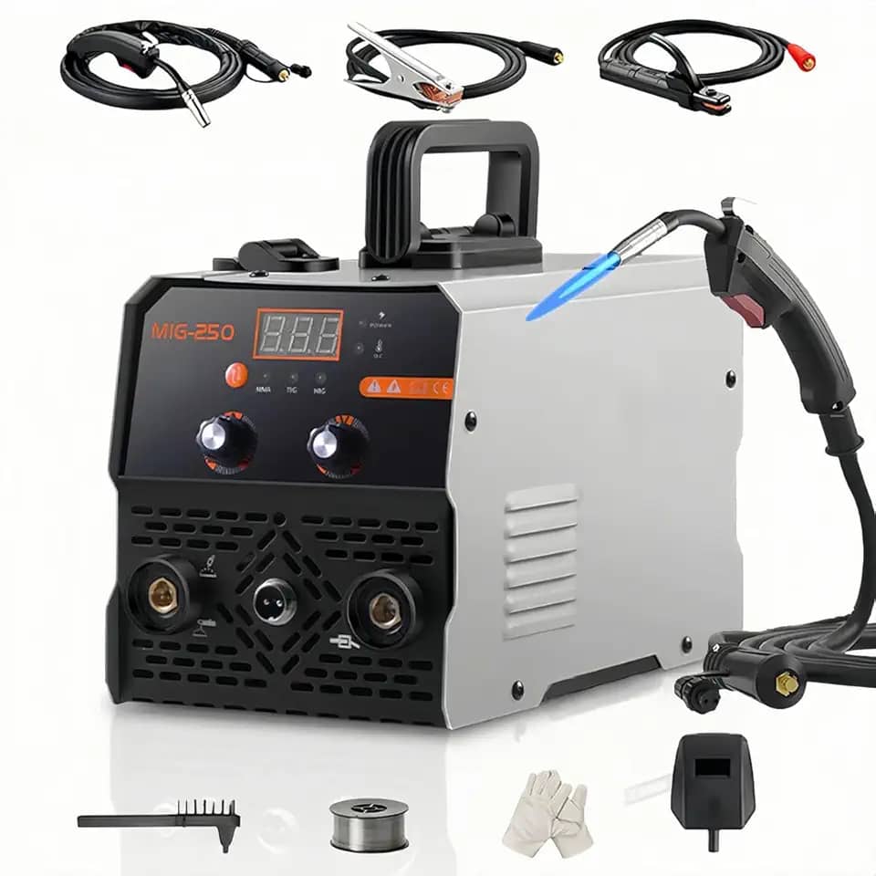 Máquina de Solda 3 em 1 MIG MMA TIG 250A 110V/220V com Display LCD - Soldadora Sem Gás, Inverter IGBT, Compacta e Econômica (110, Volts)