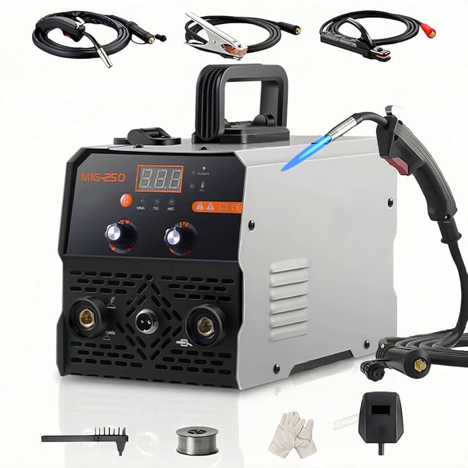 Máquina de Solda 3 em 1 MIG MMA TIG 250A 110V/220V com Display LCD - Soldadora Sem Gás, Inverter IGBT, Compacta e Econômica (110, Volts)