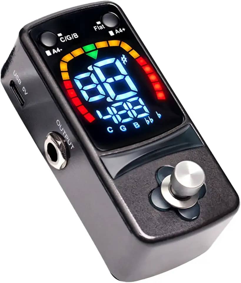 Pedal afinador para instrumentos musicais, mini, preciso, compacto, robusto e profissional para guitarra elétrica cromática e baixo.
