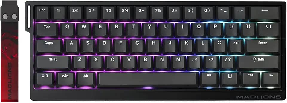 MADLIONS MAD 60 HE RGB 60% Teclado mecânico para jogos Rapid Trigger 60% com fio, atuação ajustável, interruptor magnético de efeito Hall, taxa de polling de 8K Hz, RGB, para PC/Mac, Preto