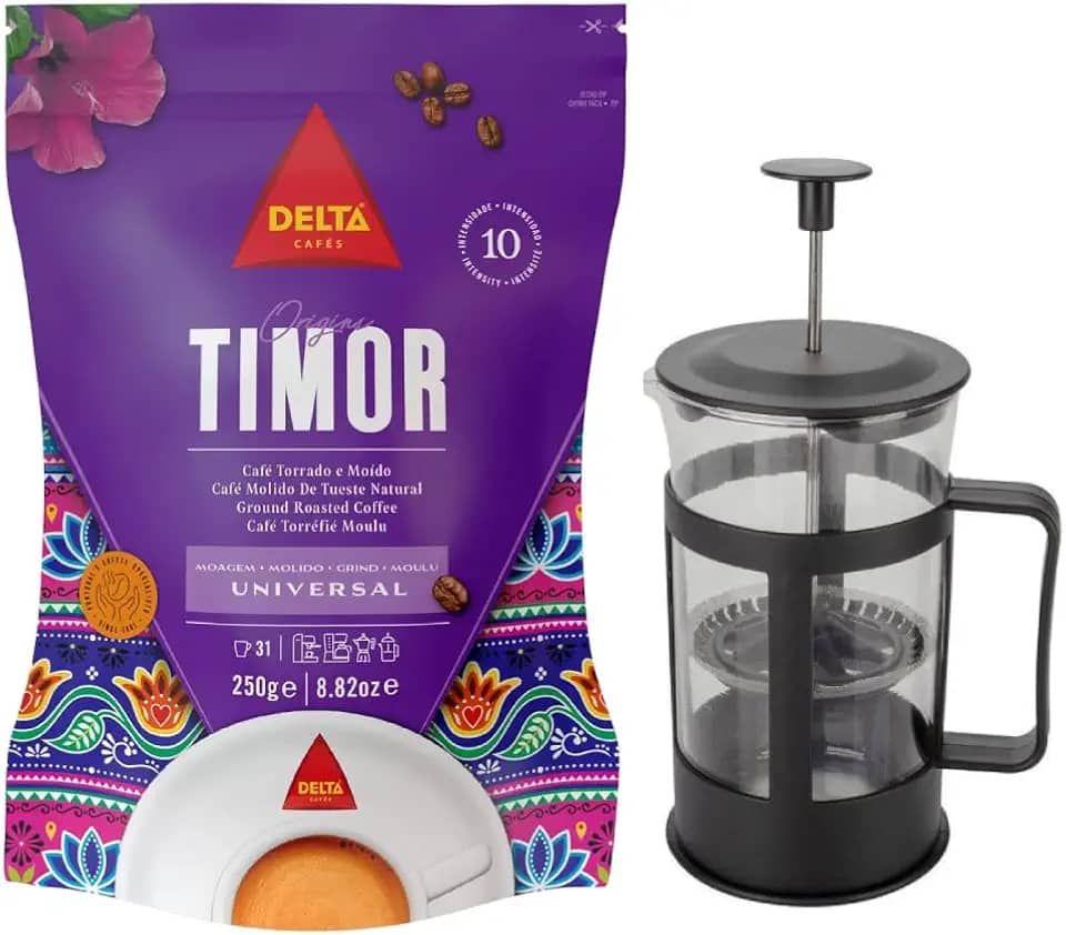 Café Gourmet Moído Delta Q em Pó + Cafeteira Prensa Francesa Timor
