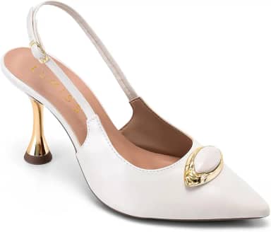 Scarpin Feminino Lumiss Salto Alto Fino Metalizado Bico Fino Enfeite Pedra