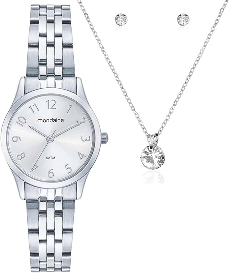 Kit Relógio Mondaine Prata Feminino 32608L0MKNE2K1 semi-joias