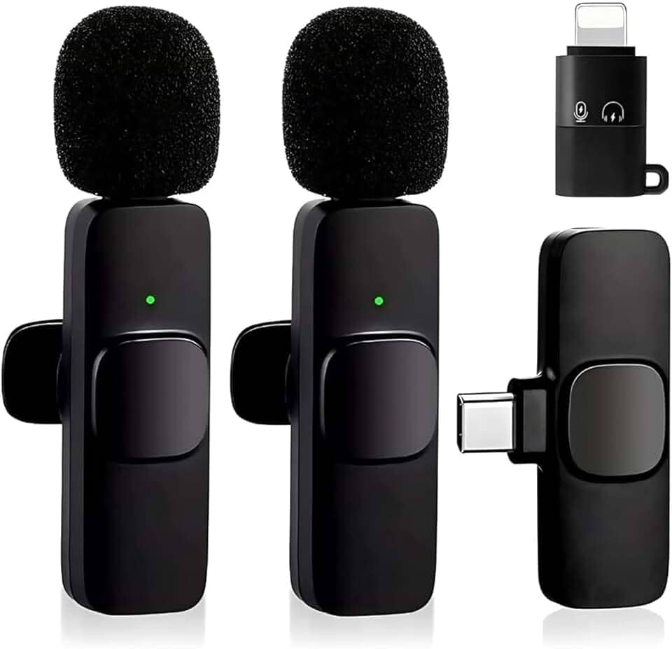 Kit 2 Microfone De Lapela Sem Fio Wireless Usb-C e Lightning Compatível Com Android iPhone Plug Play - Com Cancelamento de Ruído Para Gravação YouTube Entrevista Vídeo TikTok