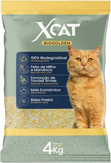 Kit Areia Sanitária Biodegradável para Gatos Xcat Biogolden 4kg - Feita de Mandioca e Milho | Controle de Odor, Torrões Firmes e Baixa Poeira (1 unidade)