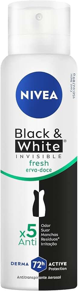 NIVEA Desodorante Antitranspirante Aerossol Invisible Black & White Fresh 150ml - Proteção prolongada de 48h, cuidado suave, ação antibacteriana, fórmula 5 em 1: anti-manchas, anti-odor