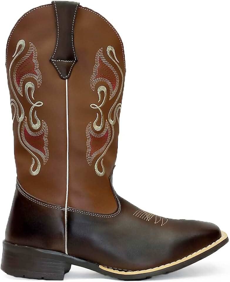 Bota Texana Feminina Adulto em Couro Bico Quadrado cano longo Bordado Kapell